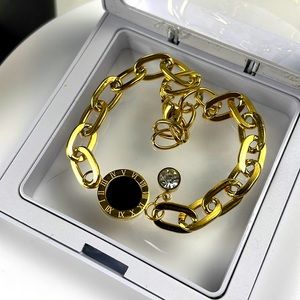 SOLD Gold Plated Black Clock Bracelet